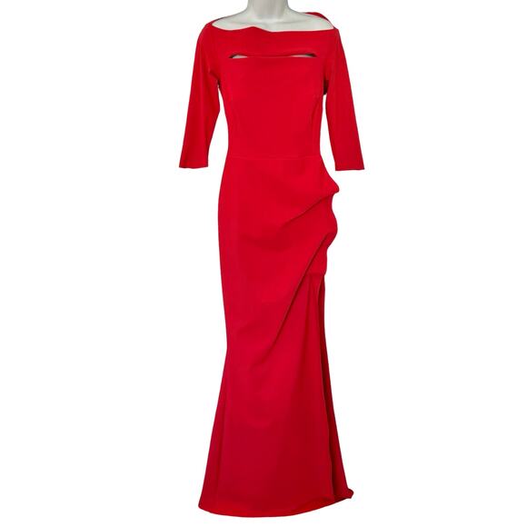 Chiara Boni La Petite Robe Lipstick Red Kate Slit Detail Boatneck Gown sz 42 / 6 - Picture 3 of 16